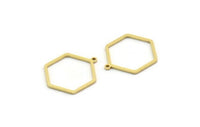 Brass Hexagon Charm, 12 Raw Brass Hexagon Shaped Charms With 1 Loop, Earring Findings, Geometric Charms (24.5x20x1mm) A5286