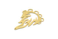 Brass Fire Charm, 4 Raw Brass Fire Shape Charms With 1 Hole, Findings (37x28x0.60mm) SMP0311