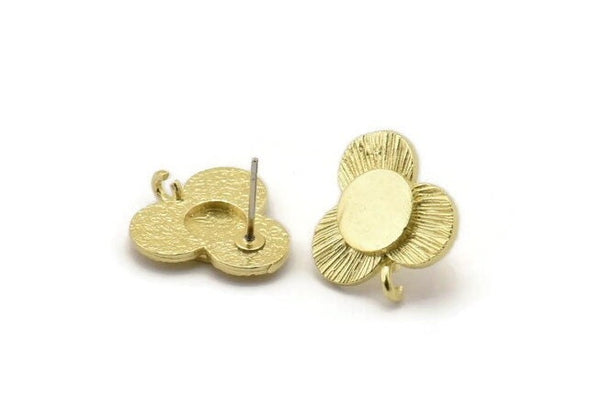 Pirinç Çiçek Küpe, 1 Döngülü 4 Ham Pirinç Çiçek Küpe (17x16x2mm) N1785