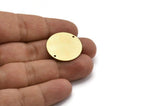 Brass Round Tag, 4 Raw Brass Round Shaped Charms With 2 Holes, Connectors (25x1mm) A6872
