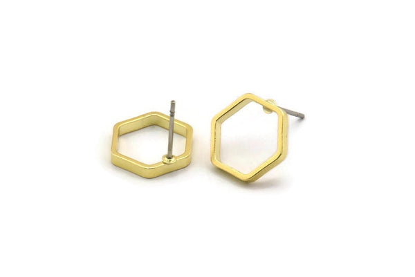 Brass Hexagon Earring, 8 Raw Brass Hexagon Ring Stud Earrings (12x0.8x2mm) Bs 1178 A6859
