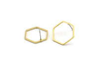 Brass Open Hexagon, 12 Raw Brass Hexagon Ring Stud Earrings (18x1mm) Bs 1224 A3828