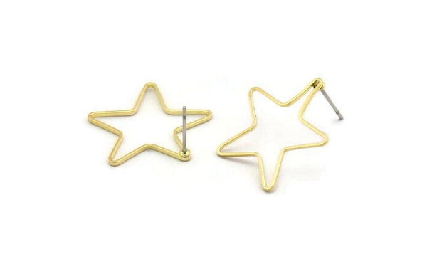 Brass Star Earring, 12 Raw Brass Open Star Stud Earrings (24x0.8x0.6mm) BS 1078 A3856