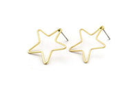 Brass Star Earring, 12 Raw Brass Open Star Stud Earrings (24x0.8x0.6mm) BS 1078 A3856