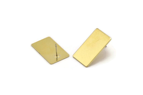 Raw Brass Earring, 8 Raw Brass Rectangle Stud Earrings (25x15x0.80mm) A0911 A3583