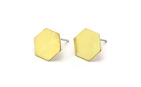12 Raw Brass Hexagon Stud Earrings (12mm) B0197 A6865