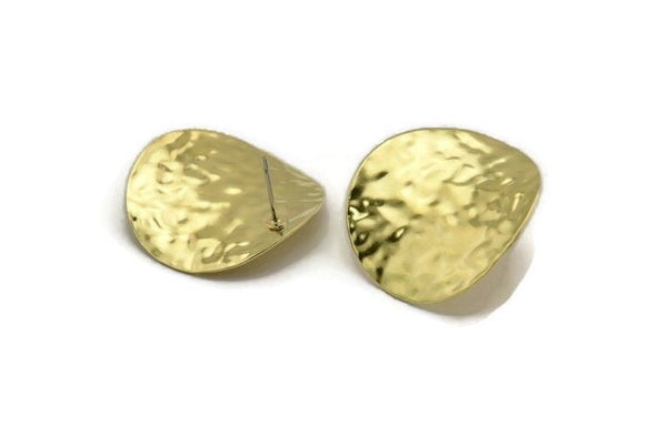 Brass Hammered Earring, 4 Raw Brass Hammered Wavy Stud Earrings Without Holes (28mm) B0114