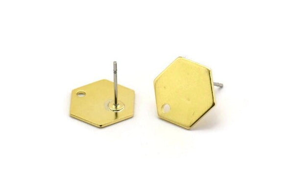 Brass Honeycomb Earring, 8 Raw Brass Hexagon Stud Earrings (12.5x0.80mm)  B0100 A3606