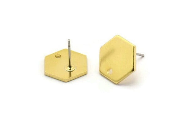 Brass Honeycomb Earring, 8 Raw Brass Hexagon Stud Earrings (12x1.2mm) BS 2010 A6867