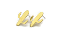 Brass Cactus Earring, 8 Raw Brass Cactus Stud Earrings (21x15x0.80mm) A6871