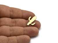 Brass Cactus Earring, 8 Raw Brass Cactus Stud Earrings (21x15x0.80mm) A6871