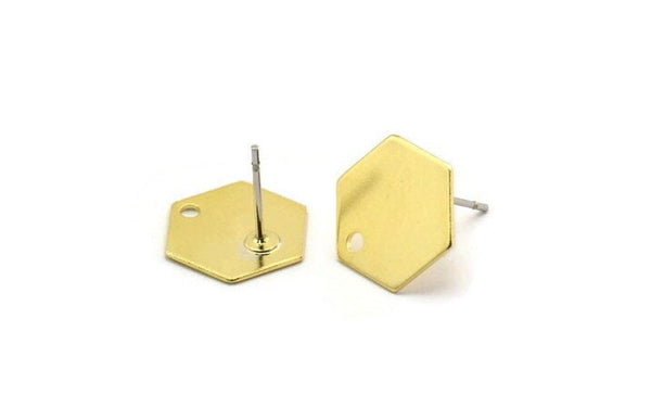 Brass Honeycomb Earring, 8 Raw Brass Hexagon Stud Earrings (12.5x0.60mm) A0906 A2789