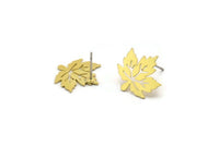 Brass Leaf Earring, 8 Raw Brass Plane Tree Leaf Stud Earrings (16x16x0.60mm) A6413 A6862