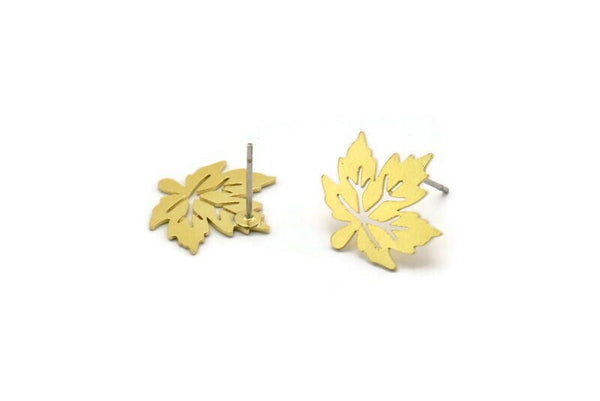 Brass Leaf Earring, 8 Raw Brass Plane Tree Leaf Stud Earrings (16x16x0.60mm) A6413 A6862
