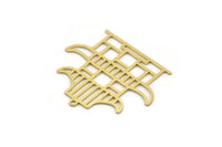 Brass House Charm, 4 Raw Brass Chinese House Charms With 1 Loop, Findings, Earrings (28.5x33x0.60mm) SMP0318
