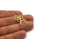 Brass Flower Charm, 6 Raw Brass Flower Shape Charms With 1 Loop, Charm Pendants (32x18x0.60mm) SMP0322