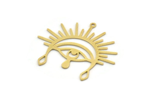 Brass Eye Charm, 6 Raw Brass Eye And Sun Shaped Charms With 1 Loop, Earring Charms (29x34x0.60mm) SMP0325