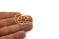 Brass Moon Charm, 2 Raw Brass Crescent Moon Charms With 1 Loop, Circles Findings  (39x30x0.60mm) SMP0334