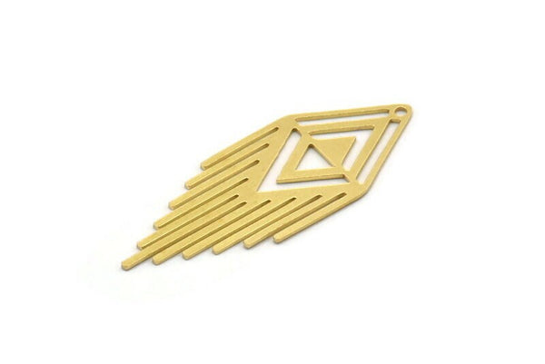 Brass Diamond Charm, 6 Raw Brass Diamond Charms With 1 Hole, Fringed Charms, Findings (43x16x0.60mm) SMP0335