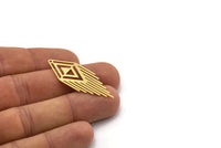 Brass Diamond Charm, 6 Raw Brass Diamond Charms With 1 Hole, Fringed Charms, Findings (43x16x0.60mm) SMP0335