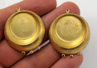 Vintage Earring Finding, 2 Vintage Raw Brass Pendant Setting With Cameo Base With 3 Loops (20mm) 