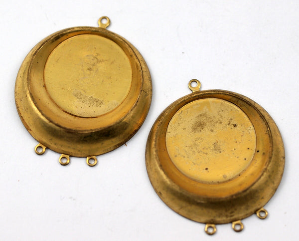 2 Vintage Raw Brass Pendant Setting With 20 Mm Cameo Base With 3 Loops