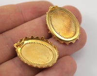 2 Vintage Raw Brass Oval Pendant Setting With 25x18 Mm Cameo Base L-10