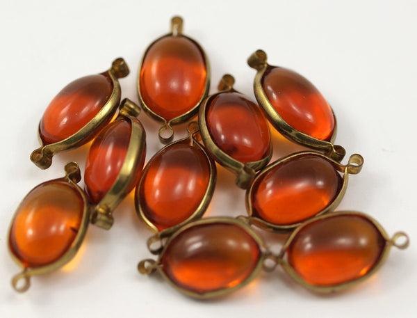 10 Vintage Orange Plastic Bead With Brass Connectors 20x10 Mm Y314