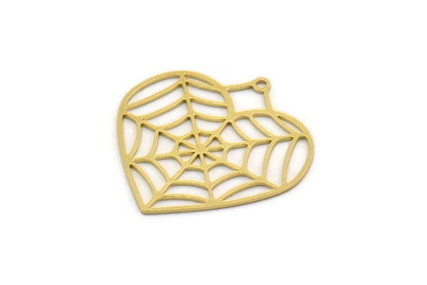Brass Heart Charm, 4 Raw Brass Spider Web Charms With 1 Loop, Charm Pendants, Findings (28x28x0.60mm) SMP0340 A5890
