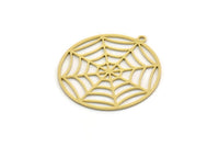 Brass Round Charm, 4 Raw Brass Spider Web Charms With 1 Loop, Charm Pendants, Findings (29.5x32x0.60mm) SMP0343