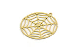 Brass Round Charm, 4 Raw Brass Spider Web Charms With 1 Loop, Charm Pendants, Findings (29.5x32x0.60mm) SMP0343