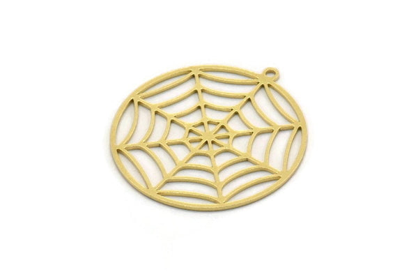 Brass Round Charm, 4 Raw Brass Spider Web Charms With 1 Loop, Charm Pendants, Findings (29.5x32x0.60mm) SMP0343