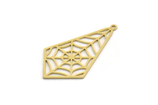 Brass Diamond Charm, 6 Raw Brass Spider Web Charms With 1 Loop, Charm Pendants, Findings (36x20x0.60mm) SMP0347