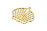Brass Shell Charm, 4 Raw Brass Sea Shell Shaped Charms With 2 Loops, Earring Findings, Connectors (29x30x0.60mm) SMP0349