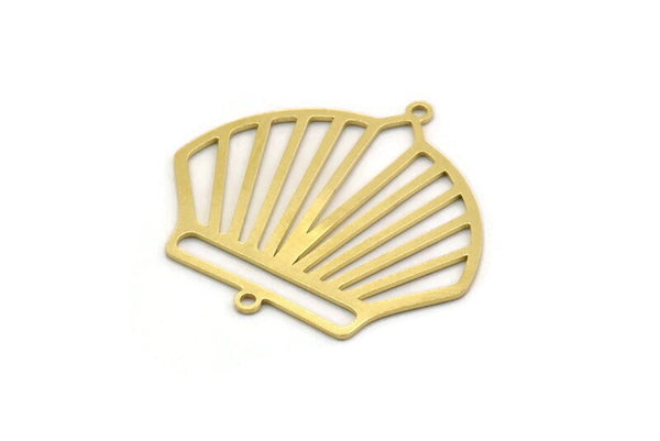 Brass Shell Charm, 4 Raw Brass Sea Shell Shaped Charms With 2 Loops, Earring Findings, Connectors (29x30x0.60mm) SMP0349