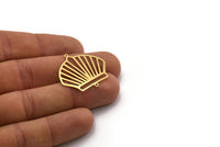 Brass Shell Charm, 4 Raw Brass Sea Shell Shaped Charms With 2 Loops, Earring Findings, Connectors (29x30x0.60mm) SMP0349