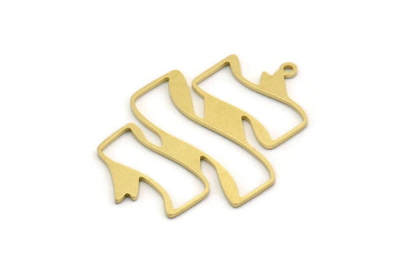 Brass Ribbon Charm, 4 Raw Brass Ribbon Shaped Charms With 1 Loop, Findings (37x27x0.80mm) SMP0353