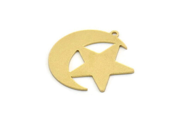 Brass Moon Charm, 8 Raw Brass Crescent Moon Shaped Charms With 1 Loop, Star Findings (22.5x22x0.60mm) SMP0354