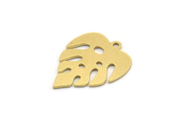 Brass Monstera Charm, 12 Raw Brass Monstera Leaf Shaped Charms With 1 Loop, Pendant, Earring Findings (20x15x0.60mm) SMP0355