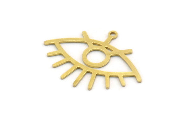 Brass Eye Charm, 8 Raw Brass Eye Charms With 1 Loop, Findings (21x28x0.60mm) SMP0359