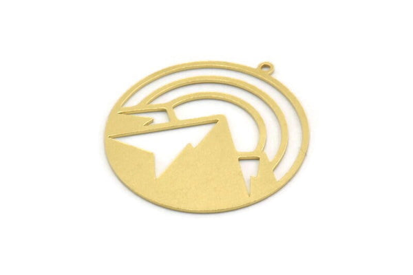Brass Round Charm, 4 Raw Brass Mountain Charms With 1 Loop, Charm Pendants (32x30x0.60mm) SMP0360