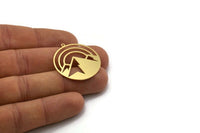 Brass Round Charm, 4 Raw Brass Mountain Charms With 1 Loop, Charm Pendants (32x30x0.60mm) SMP0360