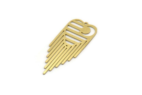 Brass Fringed Charm, 4 Raw Brass Fringe Shaped Charms With 1 Loop, Heart Charm, Findings (43x17x0.60mm) SMP0363
