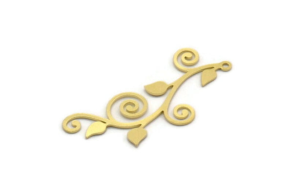 Brass Leaf Charm, 12 Raw Brass Branch Charms With 1 Loop, Charm Pendants (42x18x0.60mm) SMP0364 A5891