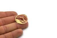 Brass Round Charm, 4 Raw Brass Mountain Charms With 2 Loops, Charm Pendants (32x28x0.60mm) SMP0366