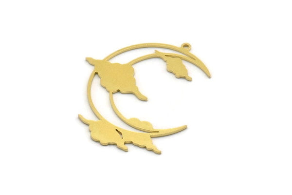 Brass Cloud Charm, 4 Raw Brass Crescent Moon Charms With 1 Loop, Earring Findings (40x32x0.80mm) SMP0367