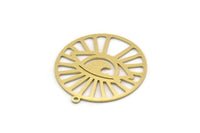 Brass Eye Charm, 4 Raw Brass Eye Patterned Round Shaped Charms With 1 Loop, Earring Charm Findings (29.5x27.5x0.60mm) SMP0370