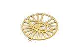 Brass Eye Charm, 4 Raw Brass Eye Patterned Round Shaped Charms With 1 Loop, Earring Charm Findings (29.5x27.5x0.60mm) SMP0370