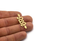Brass Snake Charm, 4 Raw Brass Snake Shaped Charms With 1 Hole, Pendants, Findings (40x12x0.60mm) SMP0373
