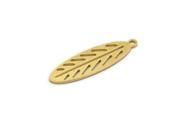Brass Leaf Charm, 12 Raw Brass Leaf Charms With 1 Loop, Charm Pendants, Findings (24x7x0.60mm) SMP0375